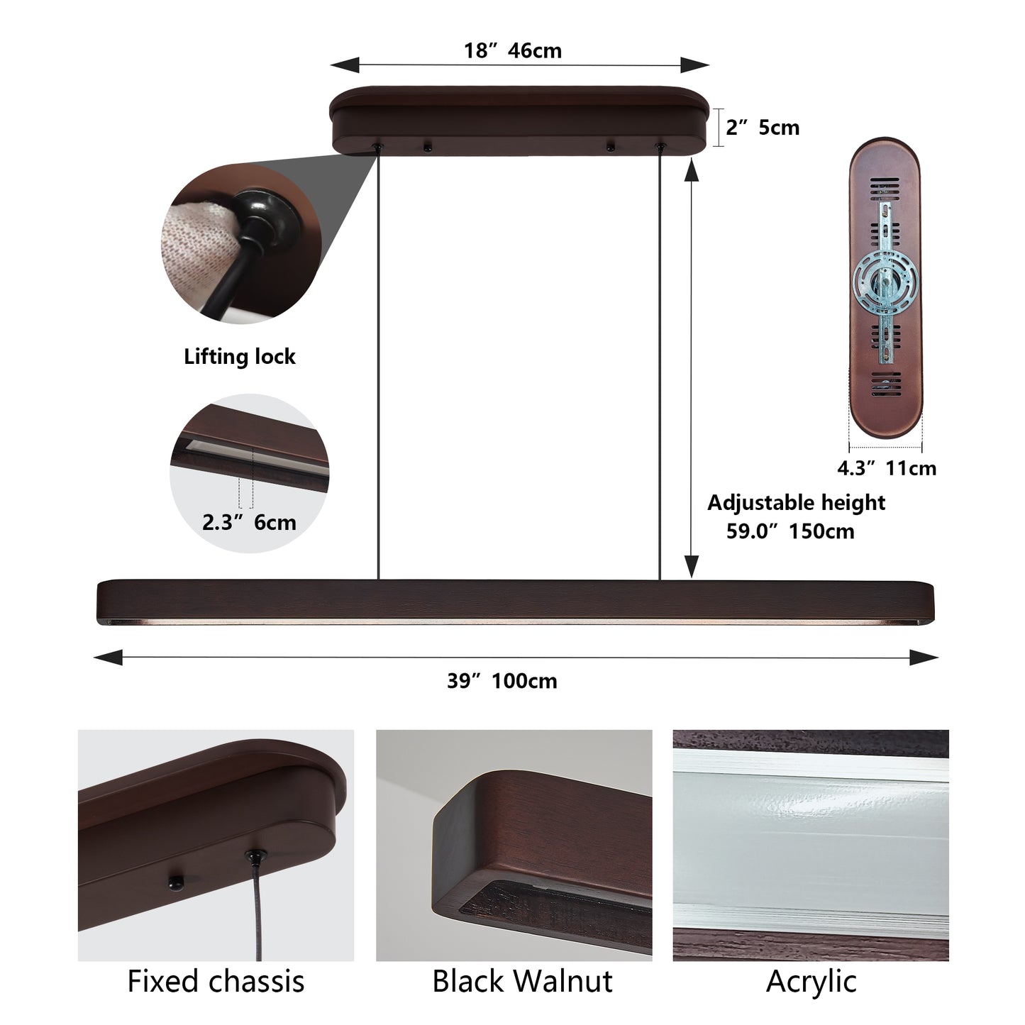 39" Walnut Wood LED Pendant Light - view 9