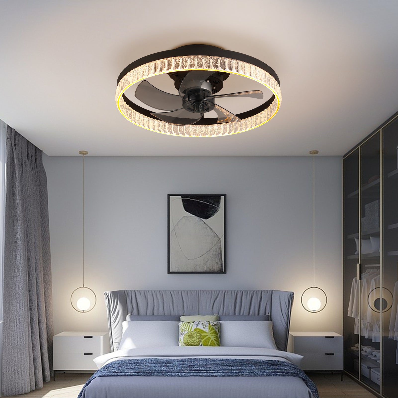 Brown Round Ceiling Fan with Dimmable LED & Remote