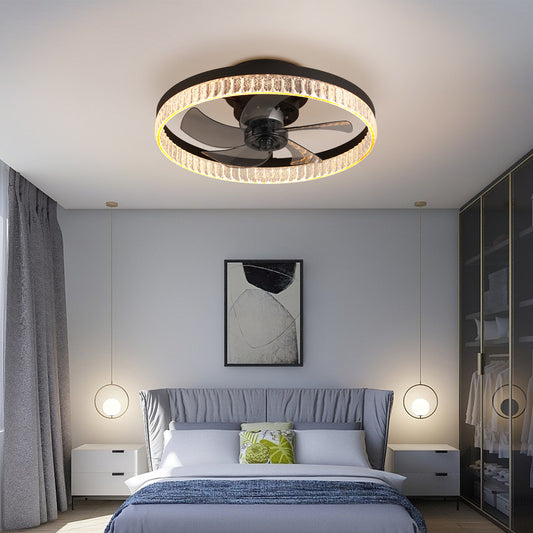 Brown Round Ceiling Fan with Dimmable LED & Remote