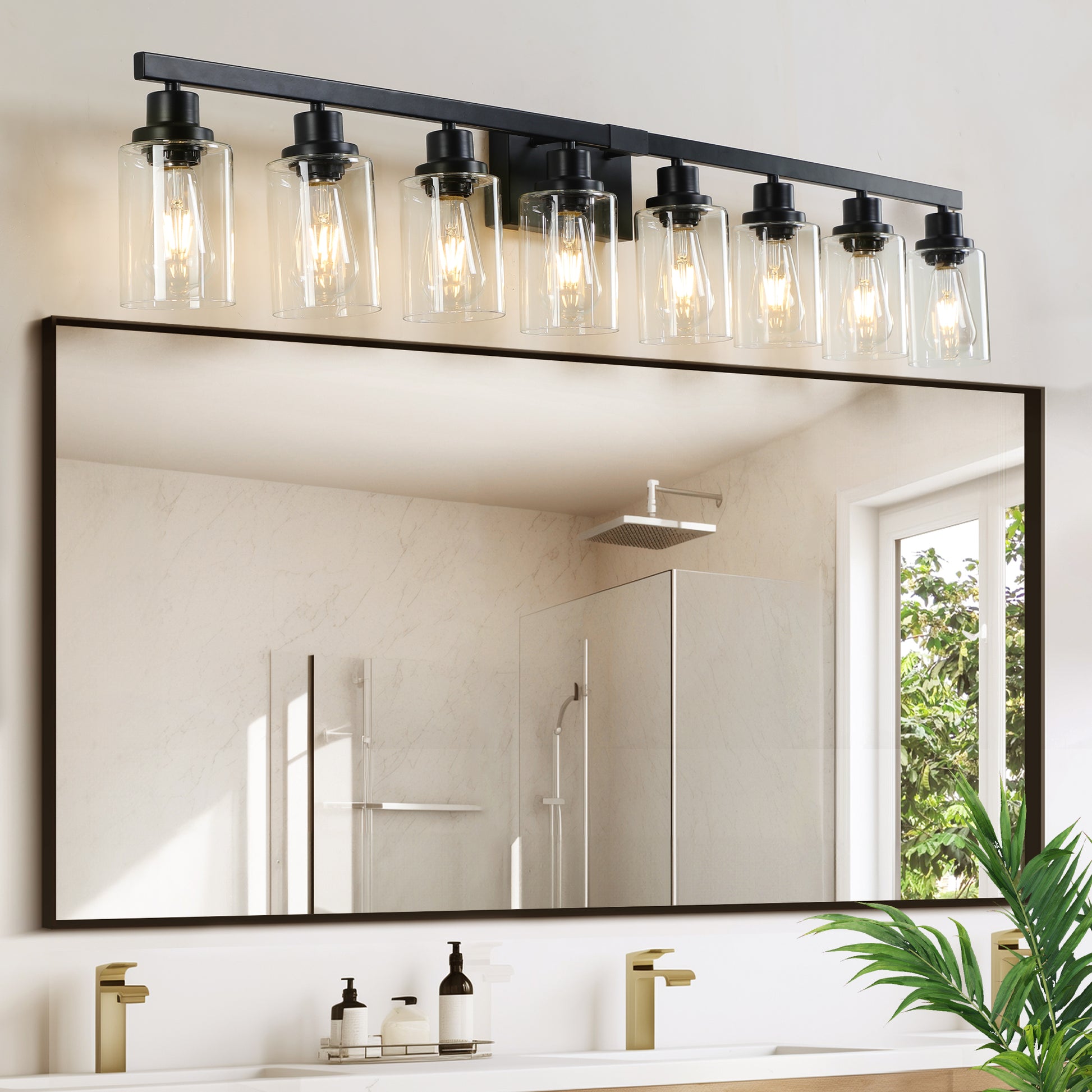 51" 8-Light Black Vanity Light with Clear Glass