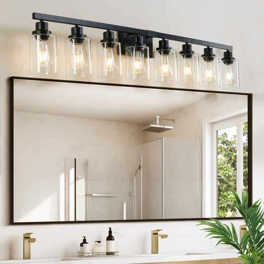51" 8-Light Black Vanity Light with Clear Glass