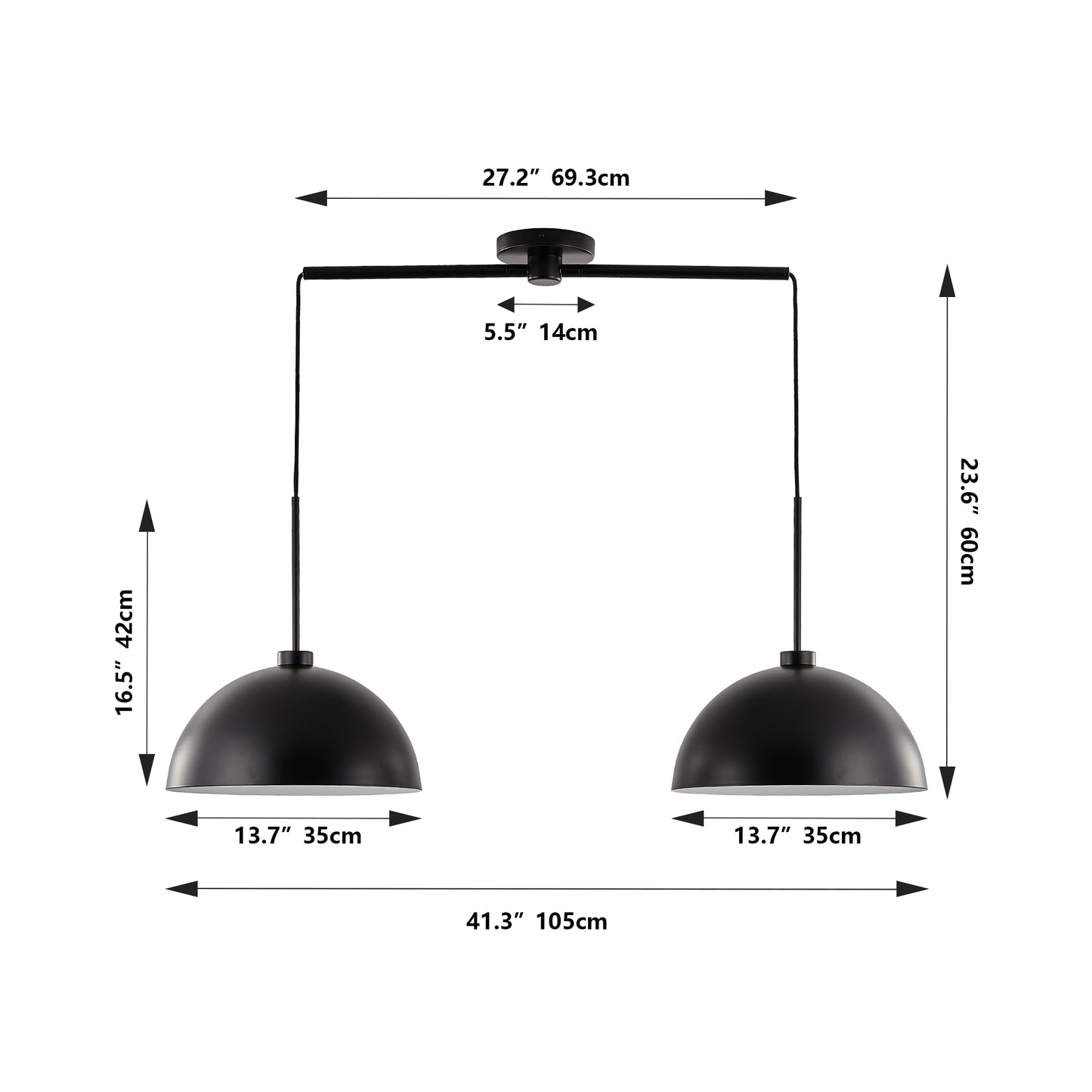 41" Matte Black Industrial Double Pendant Light - view 8