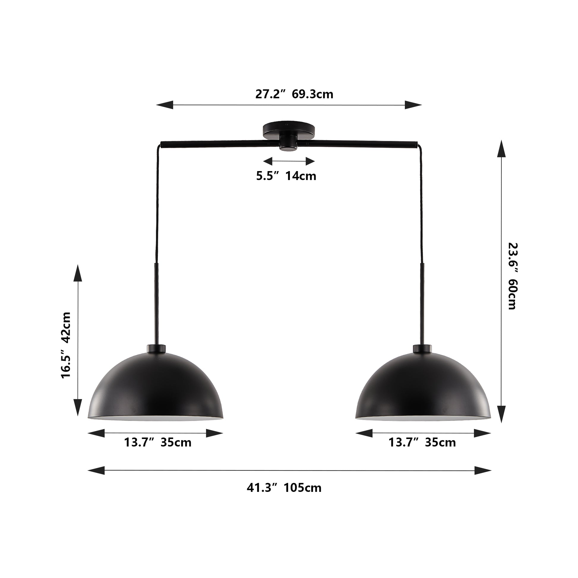41" Matte Black Industrial Double Pendant Light - view 8