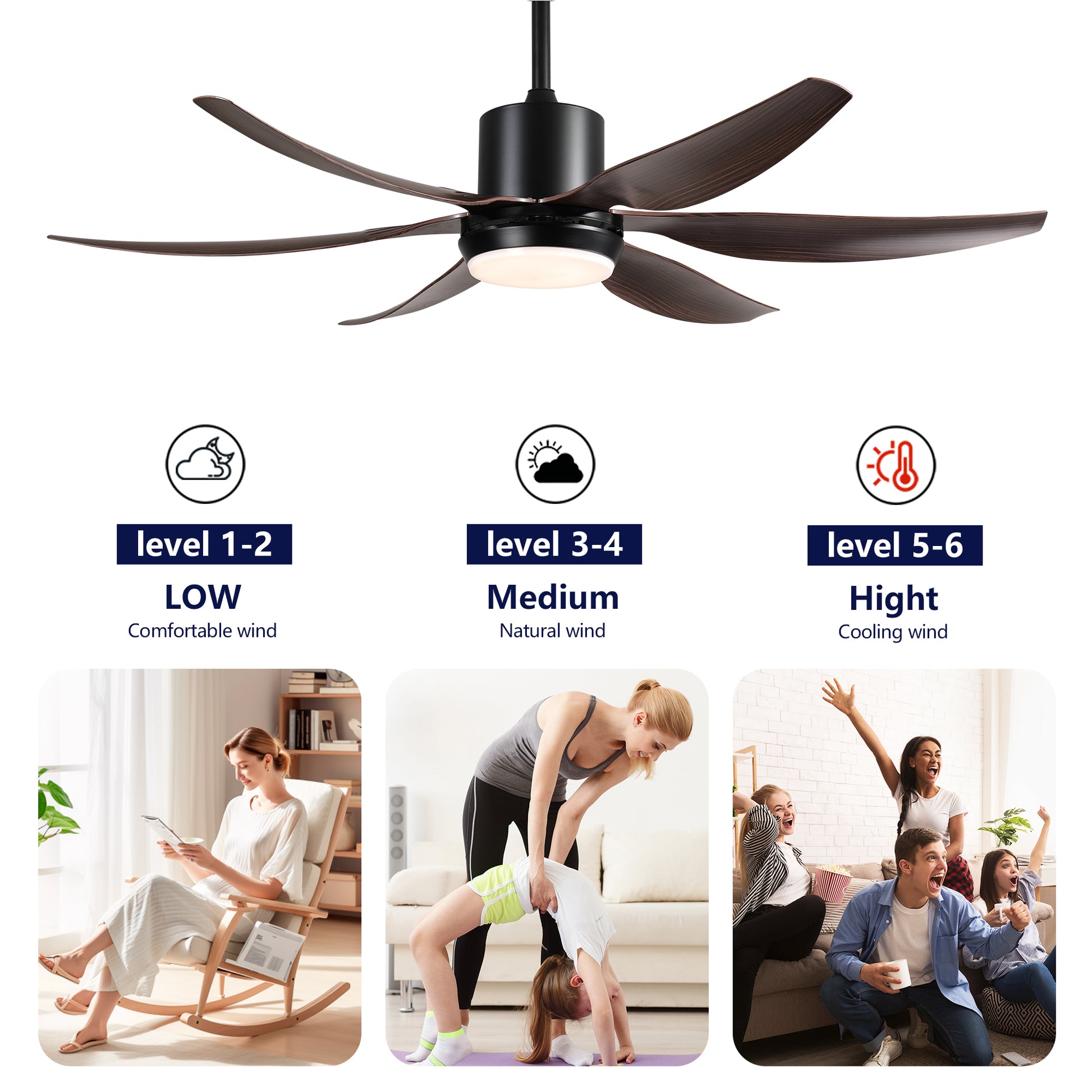 56" Matte Black 6-Blade Ceiling Fan with Remote - view 12