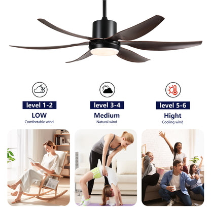 56" Matte Black 6-Blade Ceiling Fan with Remote - view 12