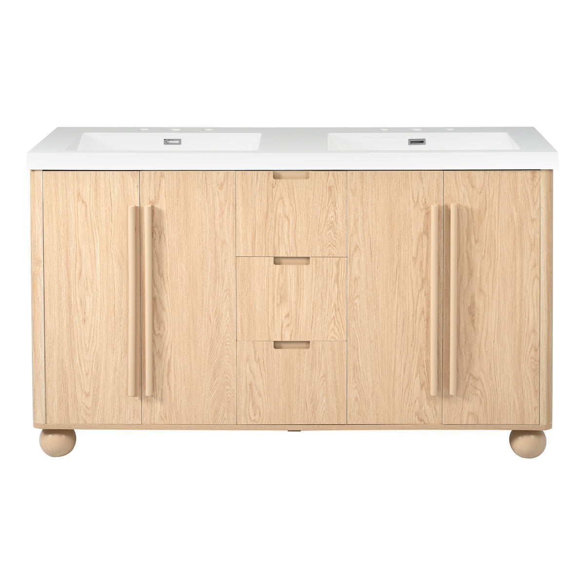 59" Natural Wood Double Sink Bathroom Vanity with Resin Tops