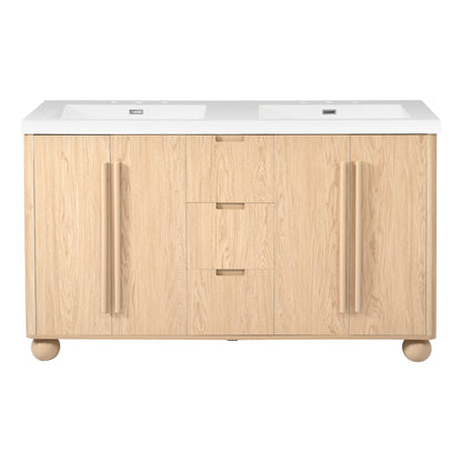 59" Natural Wood Double Sink Bathroom Vanity with Resin Tops