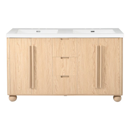 59" Natural Wood Double Sink Bathroom Vanity with Resin Tops