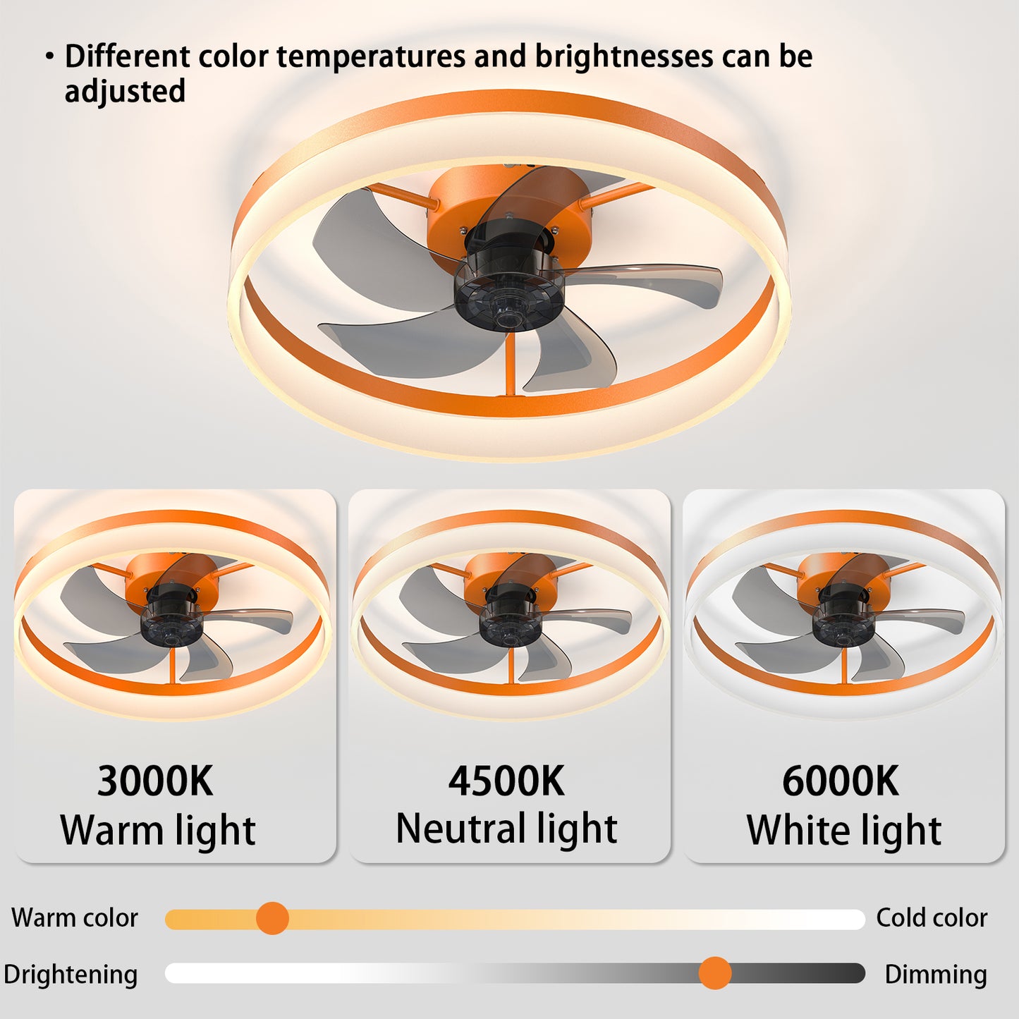 White & Orange Low Profile Ceiling Fan with Dimmable LED - view 5