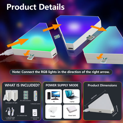RGB Triangular LED Wall Light Panels, Set of 20 - view 5