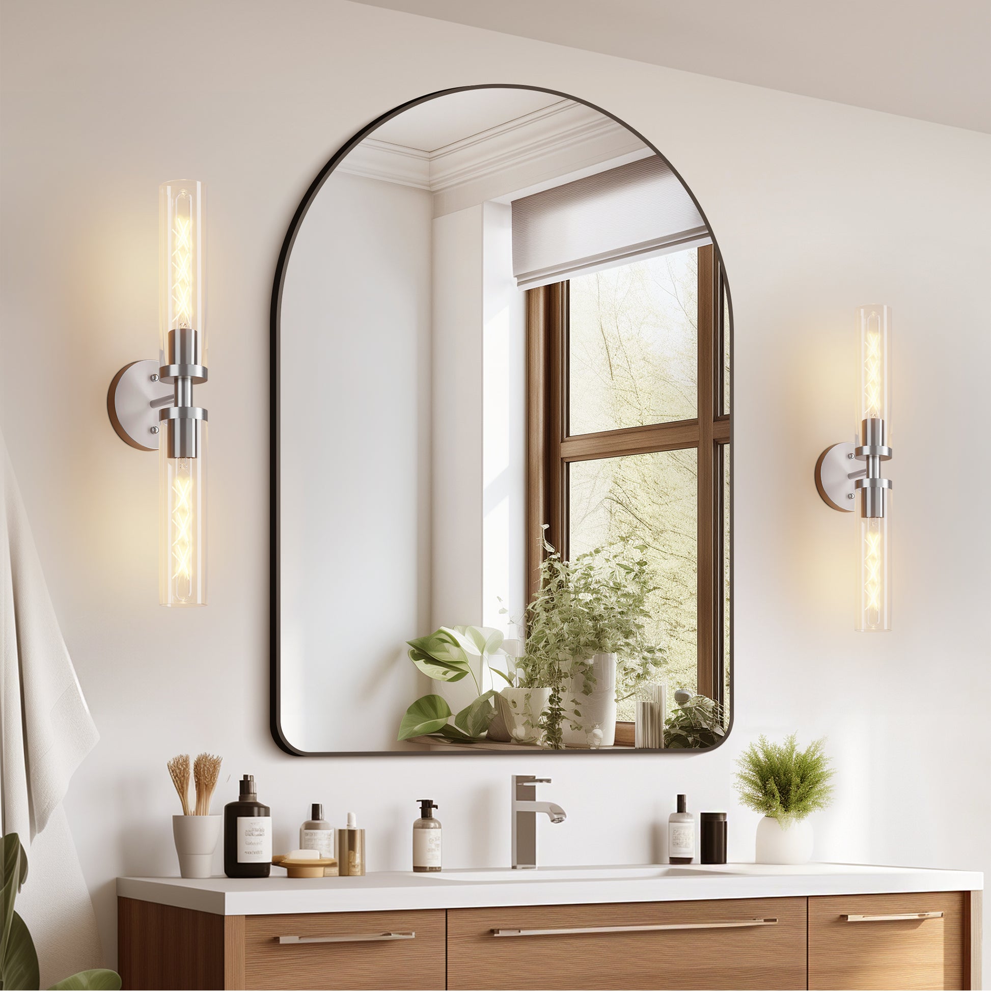 Brushed Nickel Wall Sconce with Clear Glass, Set of 2 - view 5