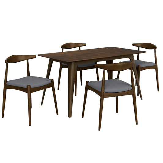 5-Piece Walnut Dining Set with 4 Charcoal Upholstered Chairs