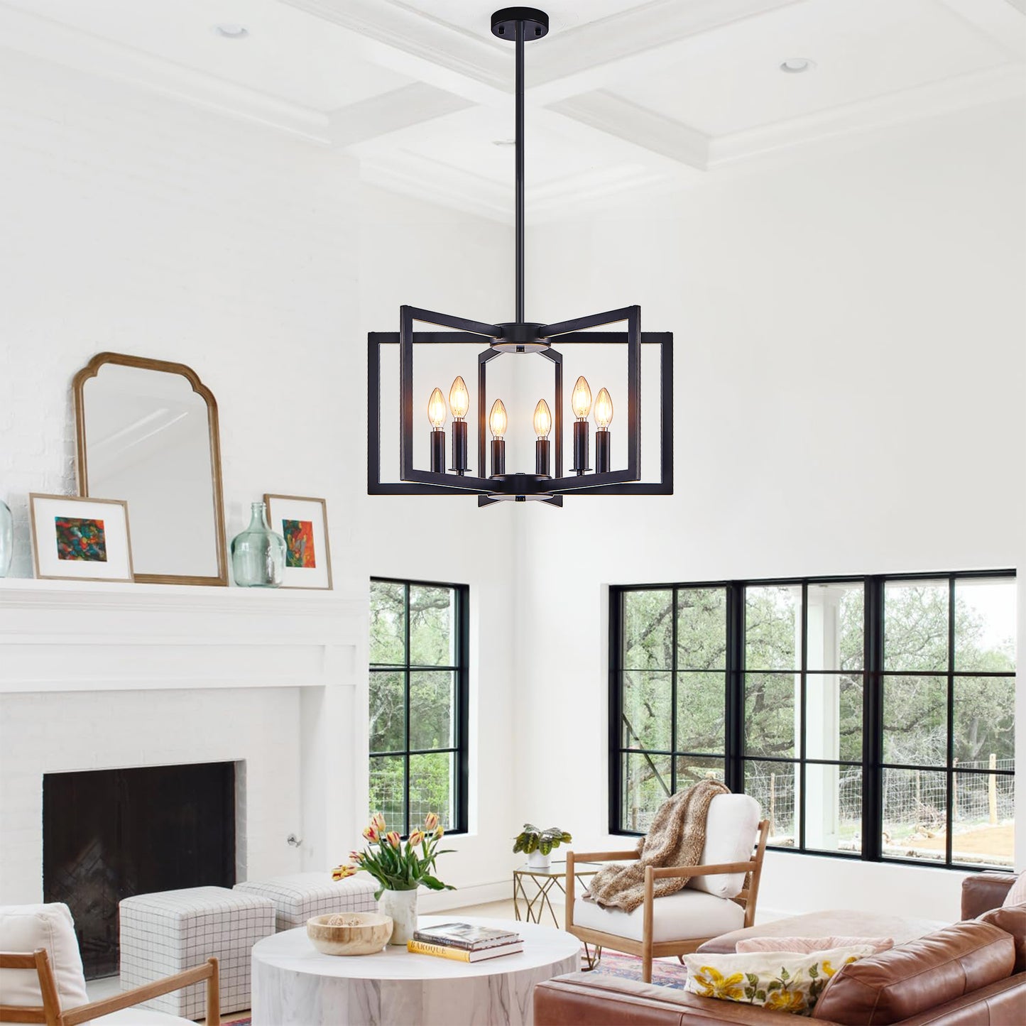 22" 6-Light Black Geometric Chandelier - view 4