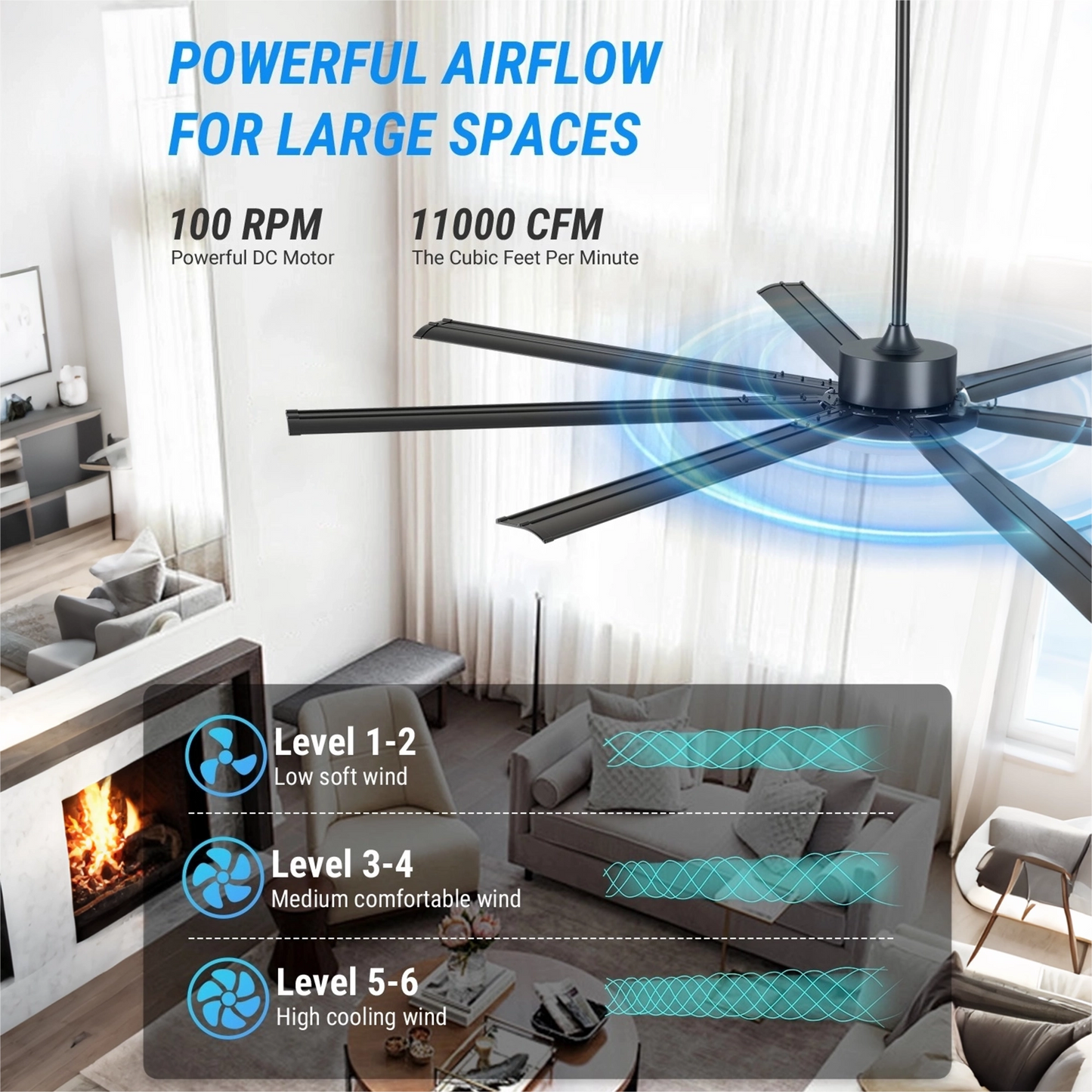 72" Black Industrial Ceiling Fan with Remote - view 13