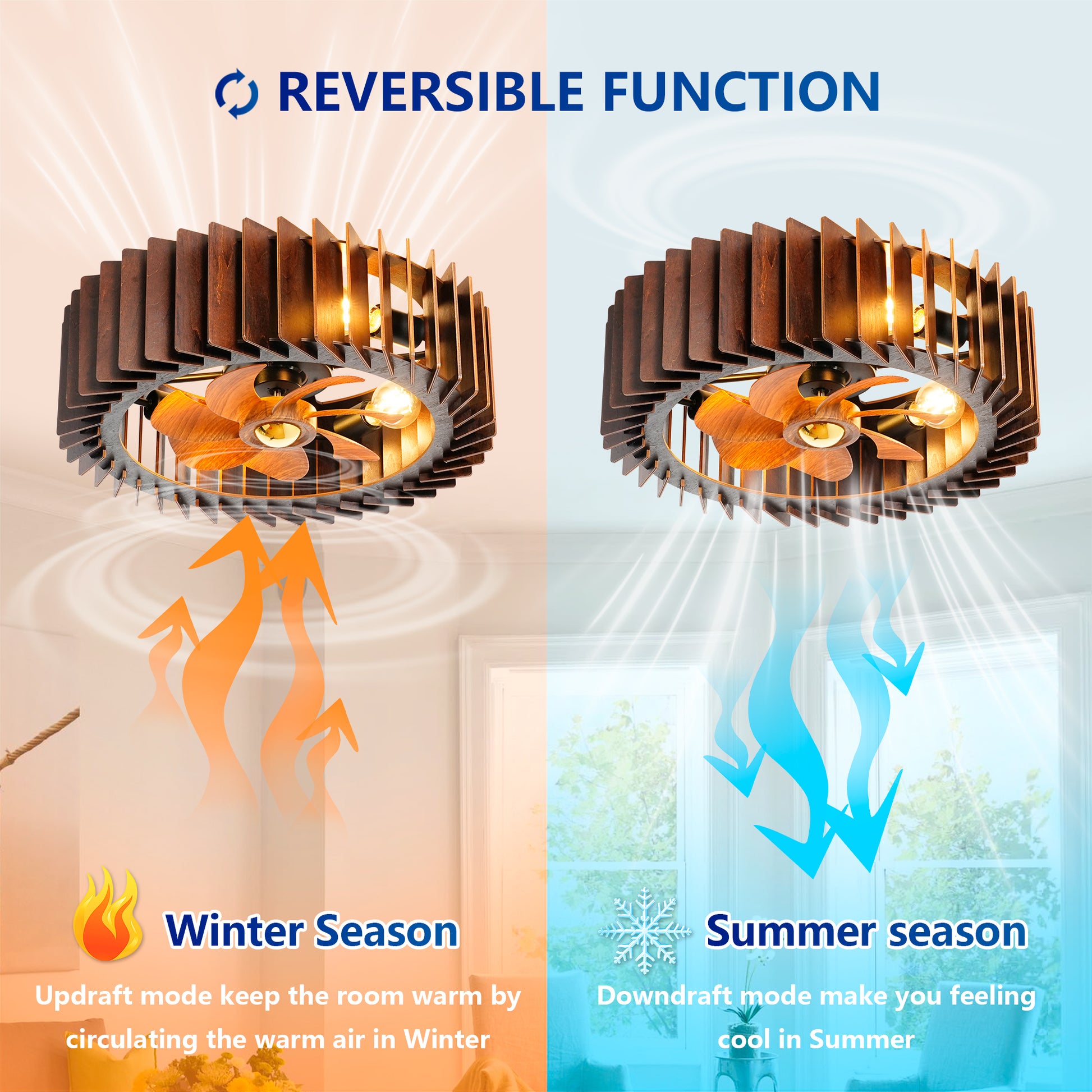 20" Walnut Flush Mount Ceiling Fan with Remote - view 10