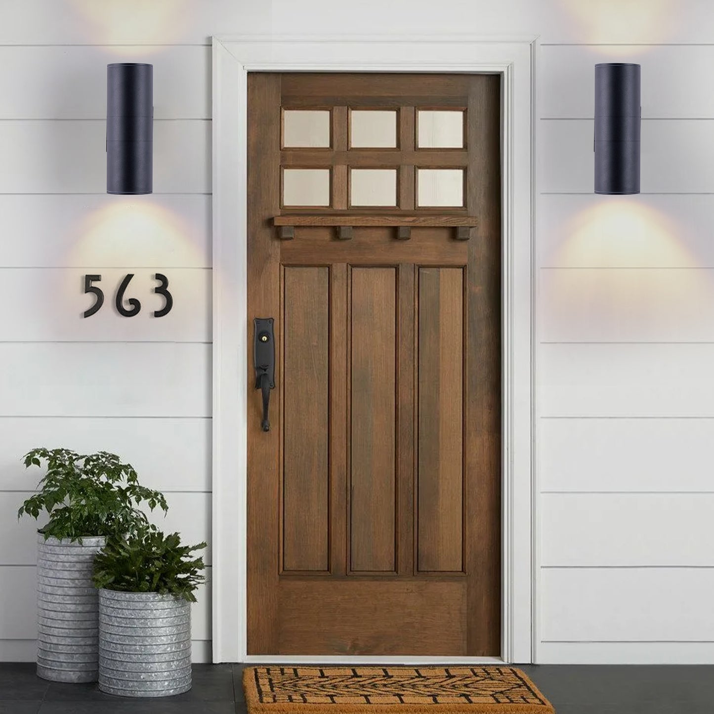 12" Matte Black Cylinder Outdoor Wall Sconce, Set of 2 - view 5