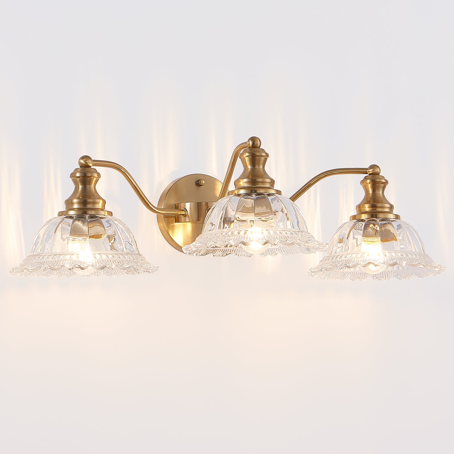 24" 3-Light Vintage Gold Vanity Light with Glass Shades - view 10