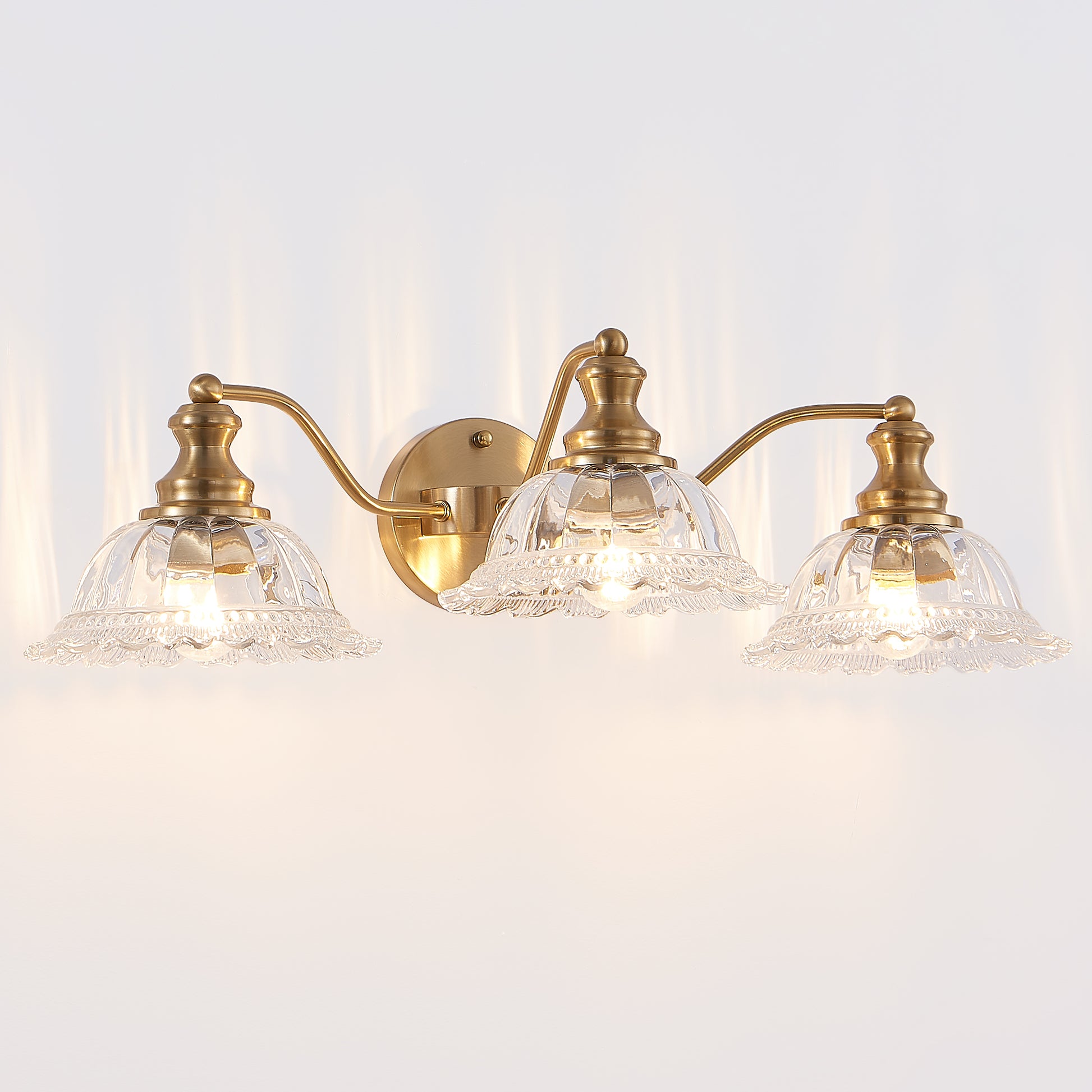24" 3-Light Vintage Gold Vanity Light with Glass Shades - view 10