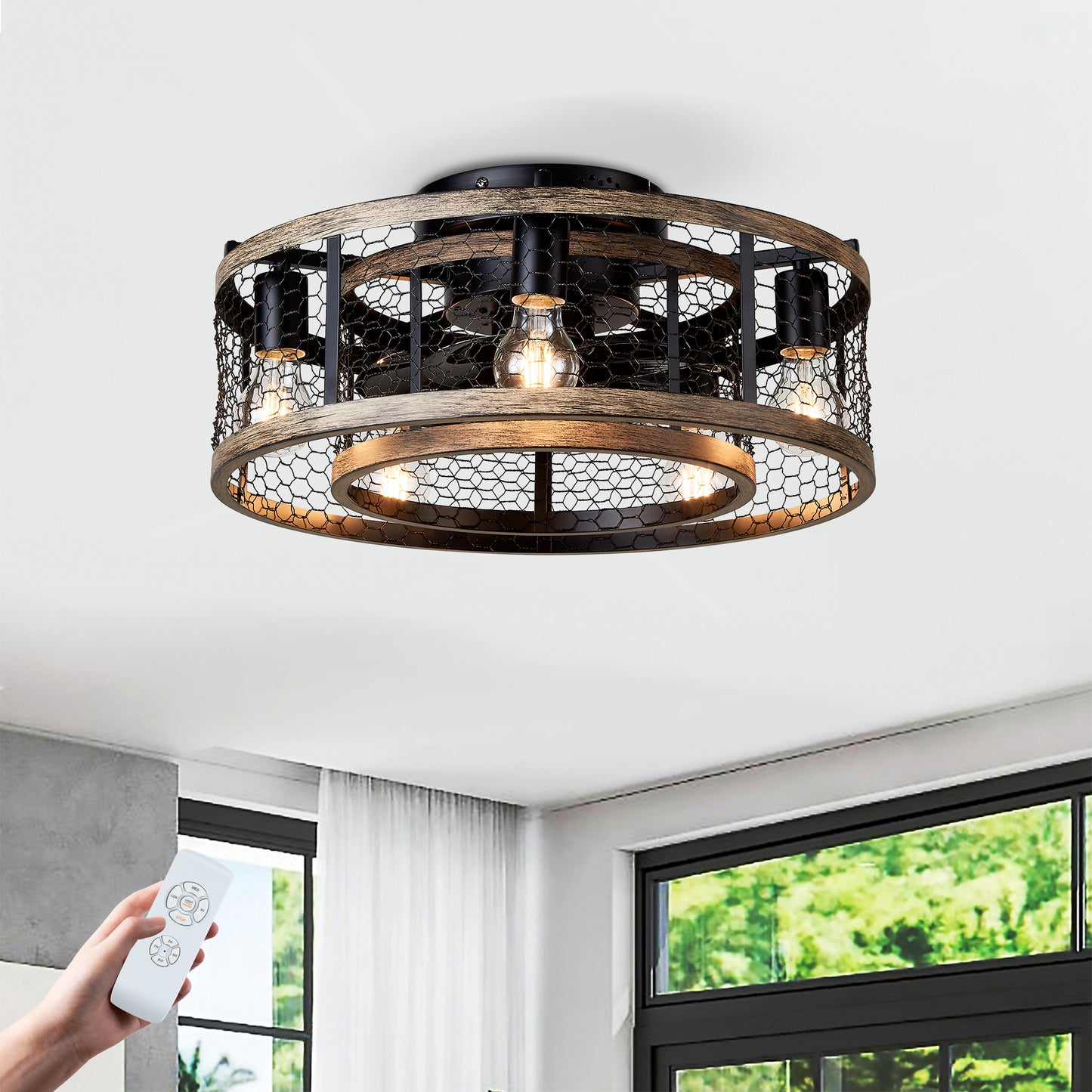 20" Matte Black Caged Ceiling Fan with Remote - view 2