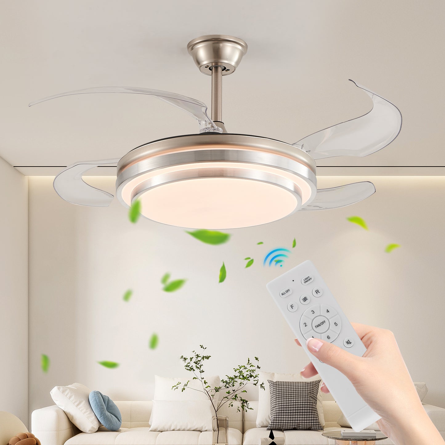 42" Chrome 3-Tier Retractable Ceiling Fan with Remote - view 3
