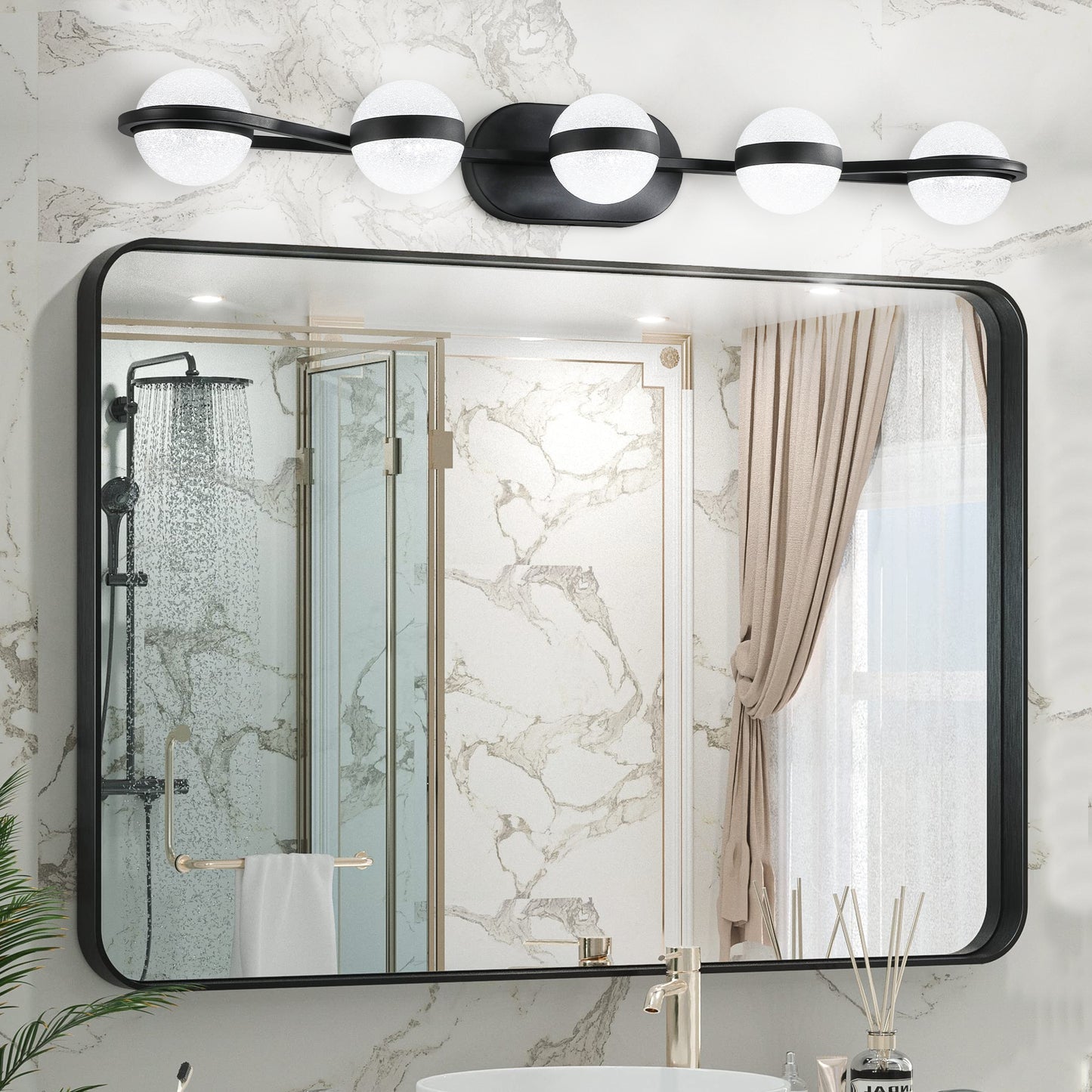 5-Light Black Vanity Light with Frosted Glass Shades - view 4
