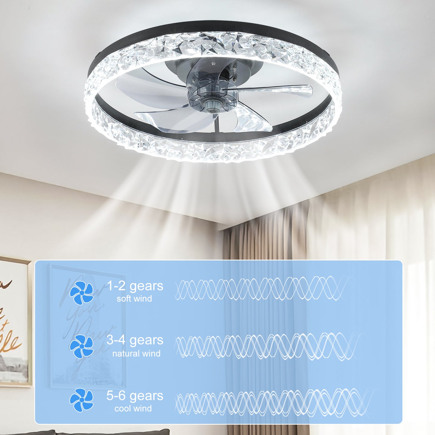 20" Black Low Profile Ceiling Fan with Dimmable LED - view 2
