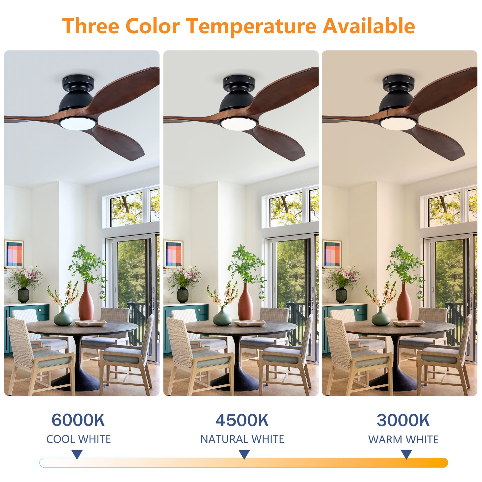 52" Matte Black Flush Mount Wood Ceiling Fan with Remote - view 10