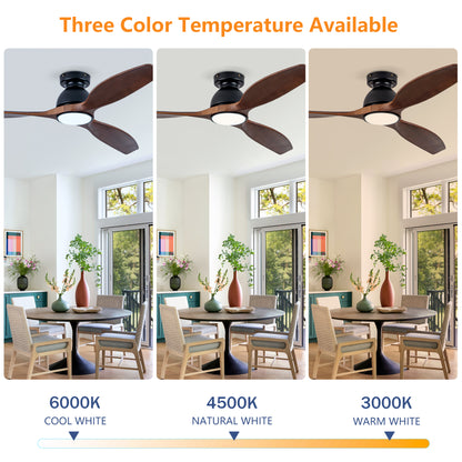 52" Matte Black Flush Mount Wood Ceiling Fan with Remote - view 10