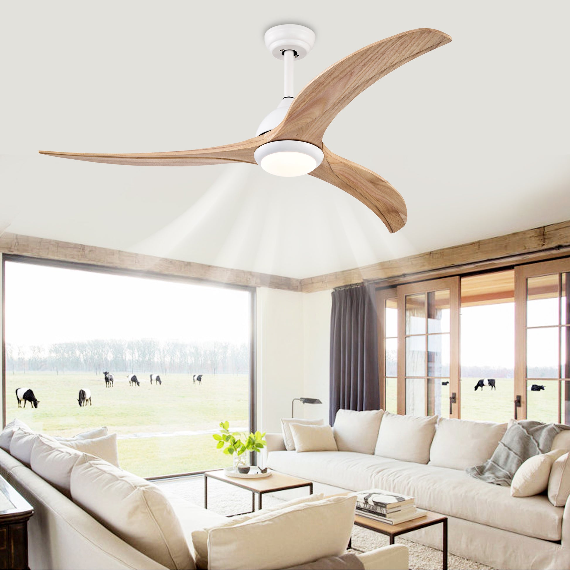 52" Matte White Solid Wood Ceiling Fan with Remote - view 4