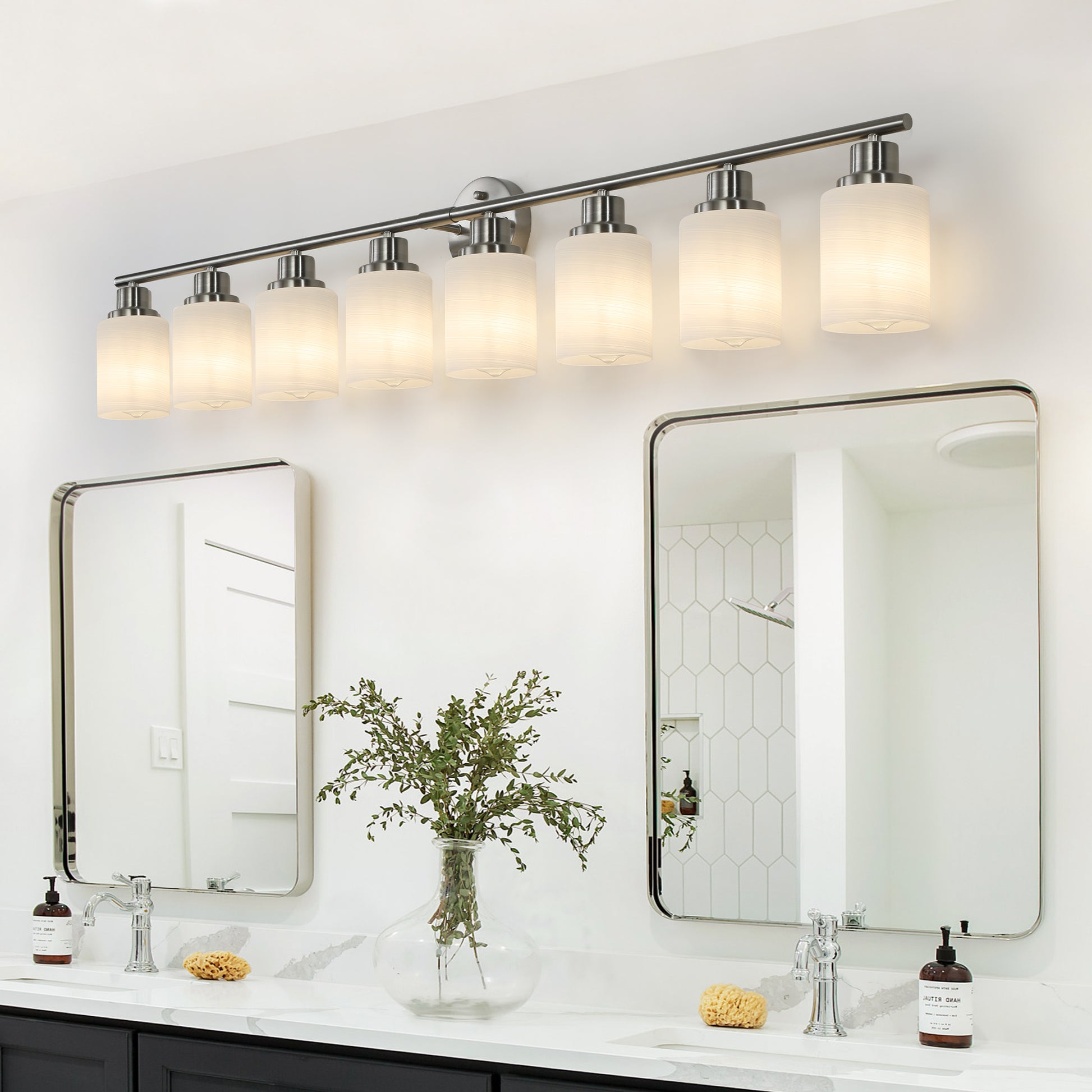 52" 8-Light Brushed Nickel Vanity Light with Frosted Glass - view 2
