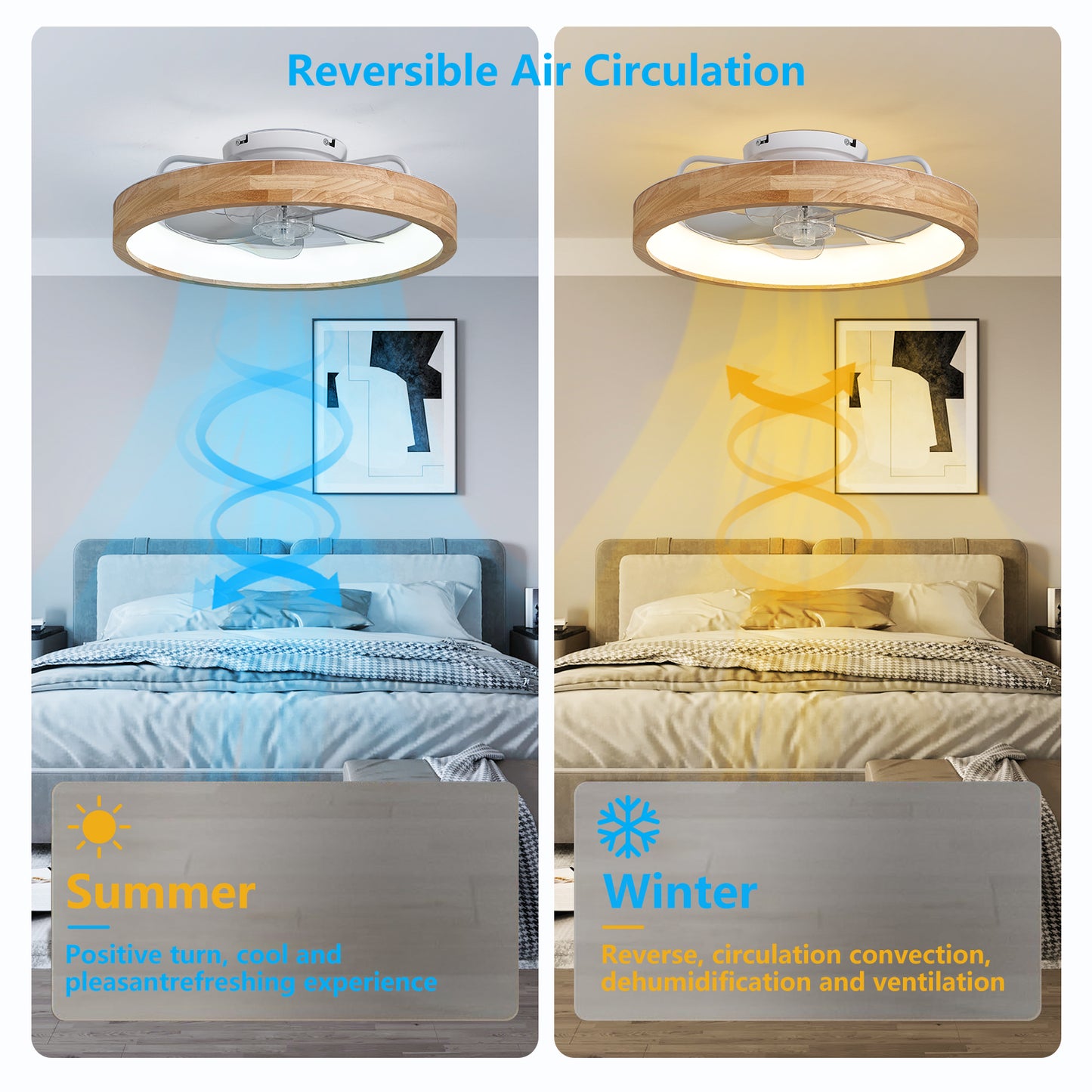 20" Wood Low Profile Flush Mount Ceiling Fan with Dimmable LED - view 6