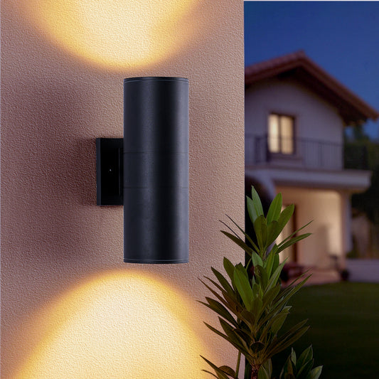 12" Matte Black Cylinder Outdoor Wall Sconce, Set of 2 - view 2