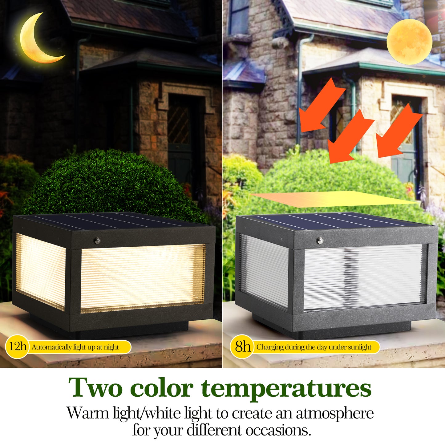 12" Black Solar LED Outdoor Post Cap Light - view 4