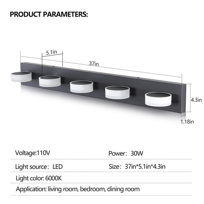 37" 5-Light Black LED Vanity Wall Light - view 12