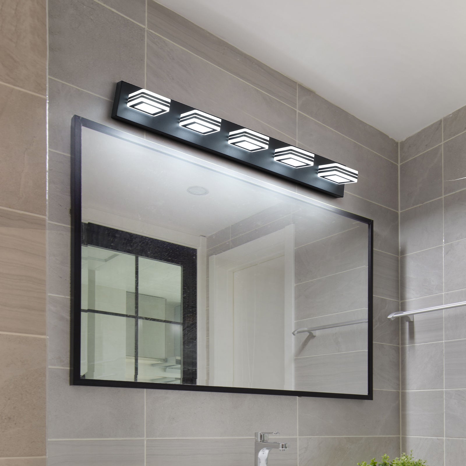 32" 5-Light Black LED Vanity Light with Acrylic Shades - view 3