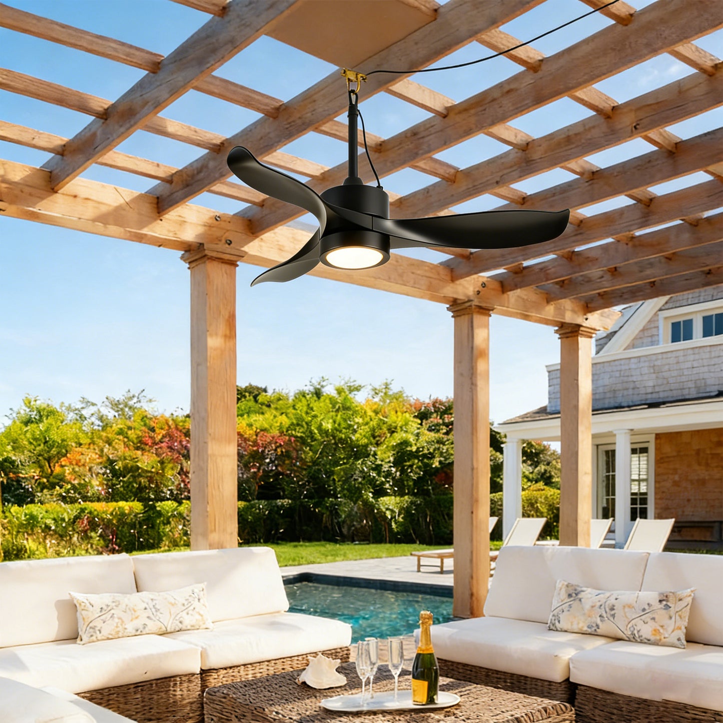 42" Matte Black Outdoor Ceiling Fan with LED Light - view 4