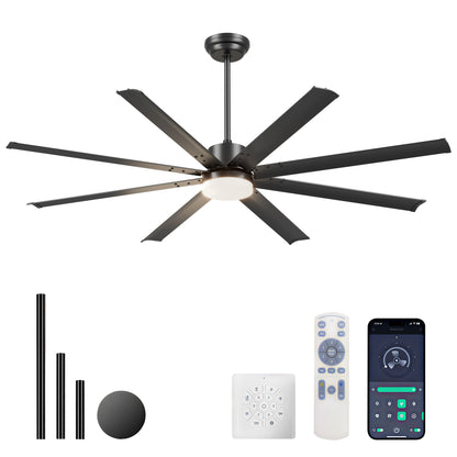 88" Black Industrial Ceiling Fan with Remote