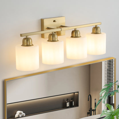 4-Light Gold Vanity Wall Light with Frosted Glass