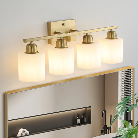 4-Light Gold Vanity Wall Light with Frosted Glass