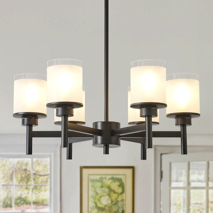 6-Light Black Farmhouse Chandelier with Frosted Glass