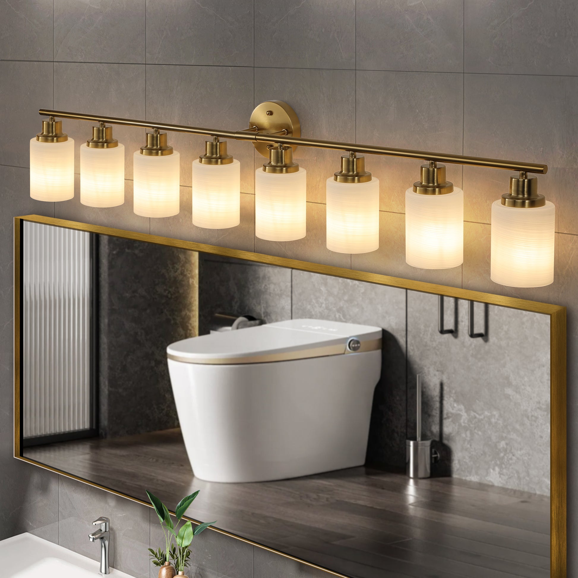 52" 8-Light Gold Vanity Light with Frosted Glass - view 2