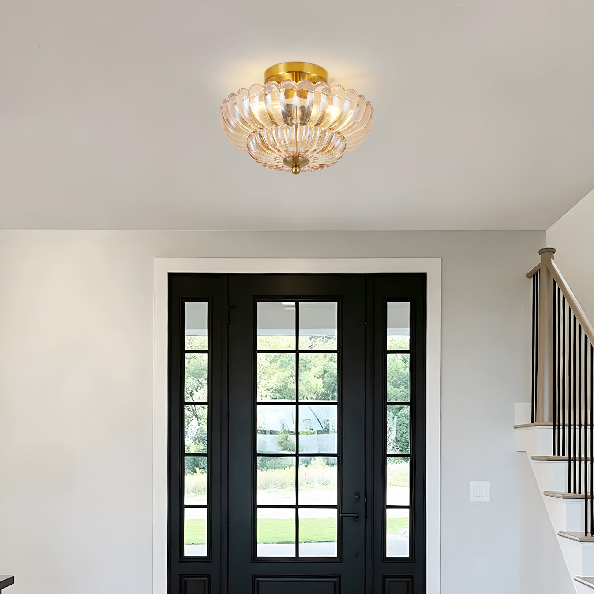 11.8" 3-Light Amber Flower Glass Semi Flush Ceiling Light - view 2
