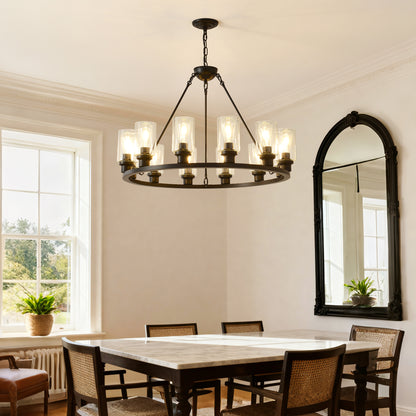 34.5" Black Wagon Wheel Farmhouse Chandelier, 12-Light - view 2