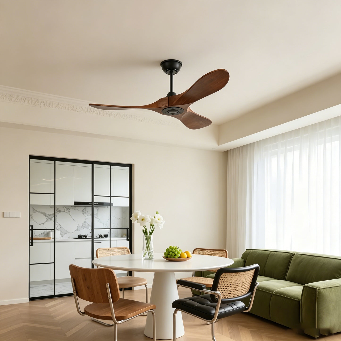 42" Matte Black Solid Wood Ceiling Fan with Remote - view 5