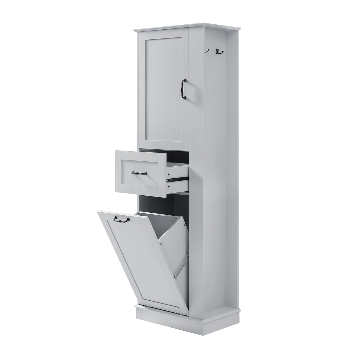 68" Gray Slim Tall Cabinet with Tilt-Out Compartment