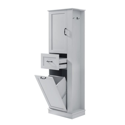 68" Gray Slim Tall Cabinet with Tilt-Out Compartment