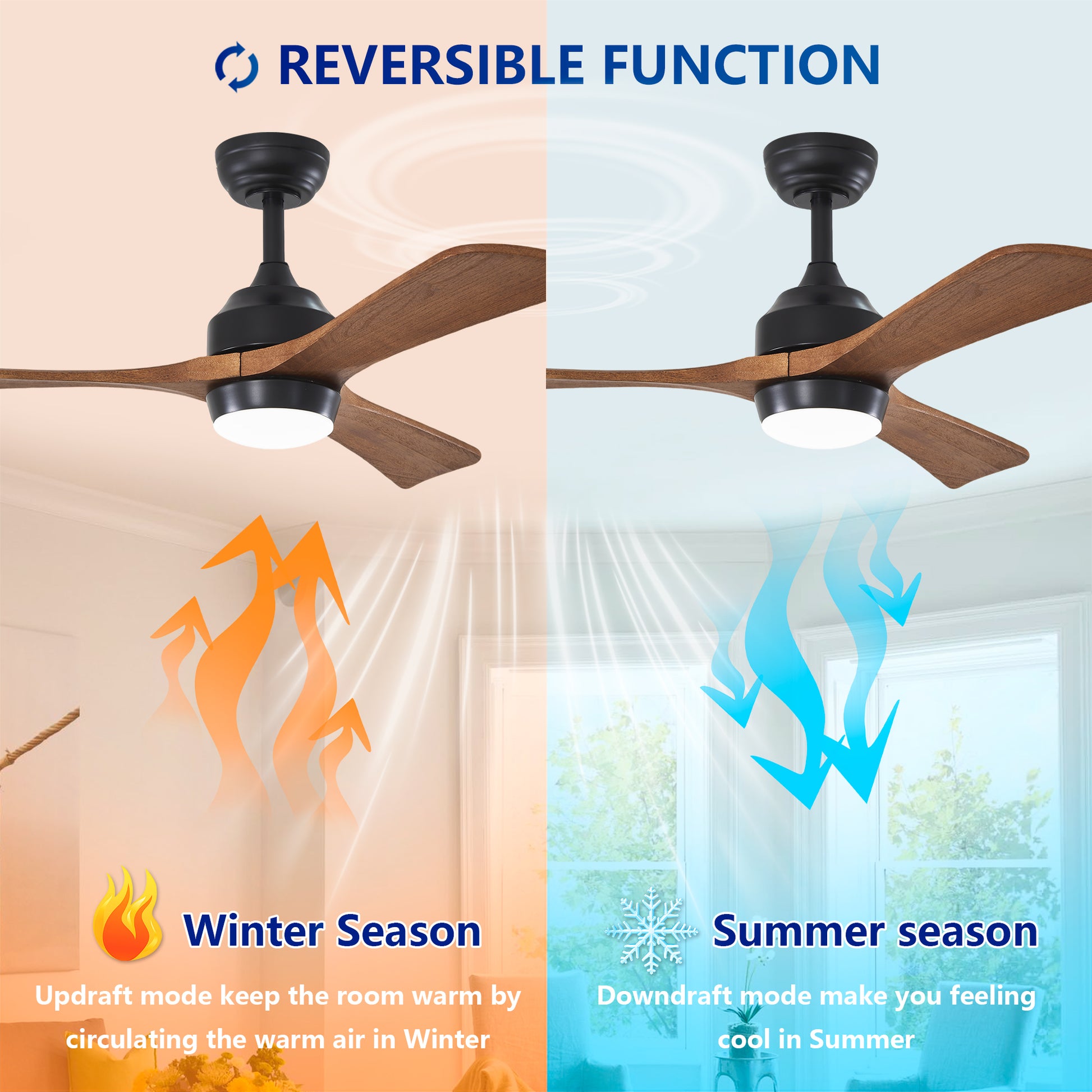 42" Matte Black Solid Wood 3-Blade Ceiling Fan - view 11