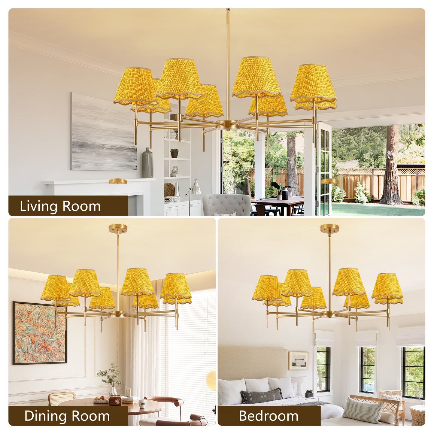 38.6" 8-Light Gold Rattan Farmhouse Chandelier - view 4