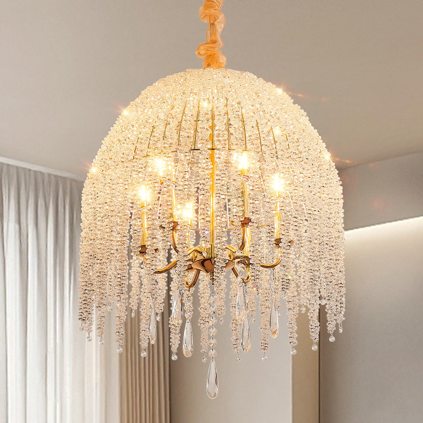 20" 6-Light Gold Crystal Waterfall Chandelier - view 4