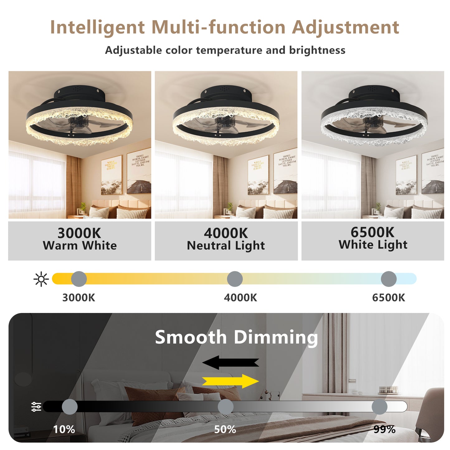 16" Black Crystal Ring Flush Mount Ceiling Fan with Remote - view 5